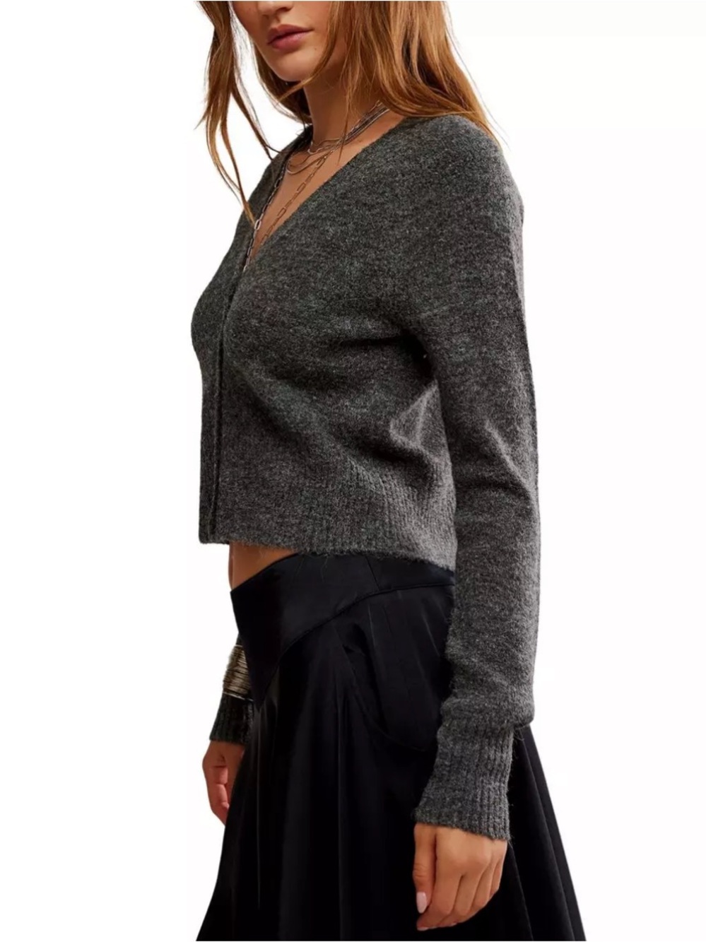 Free People School Girl V-Neck Cardigan in Charcoal Size Large - Picture 7 of 14